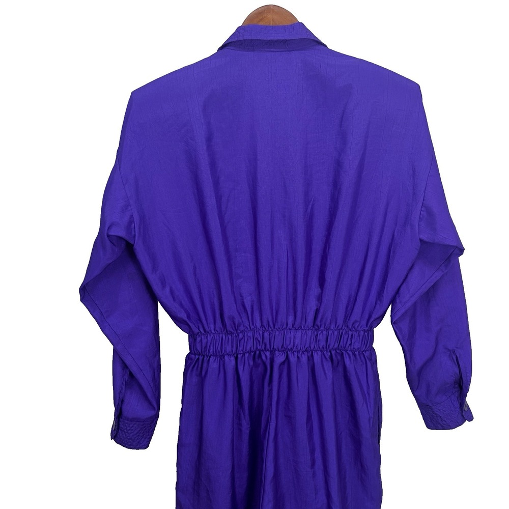 Vintage Joan Walters Woman's Nylon Button Up Jumpsuit Size 8 Purple 80's 90's - Picture 4 of 16